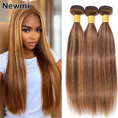 30 inch Honey Blonde Highlight Bundles Human Hair Straight  P4/27 Brazlian Hair Weave Colored Hair Bundles for Women 100g/pc
