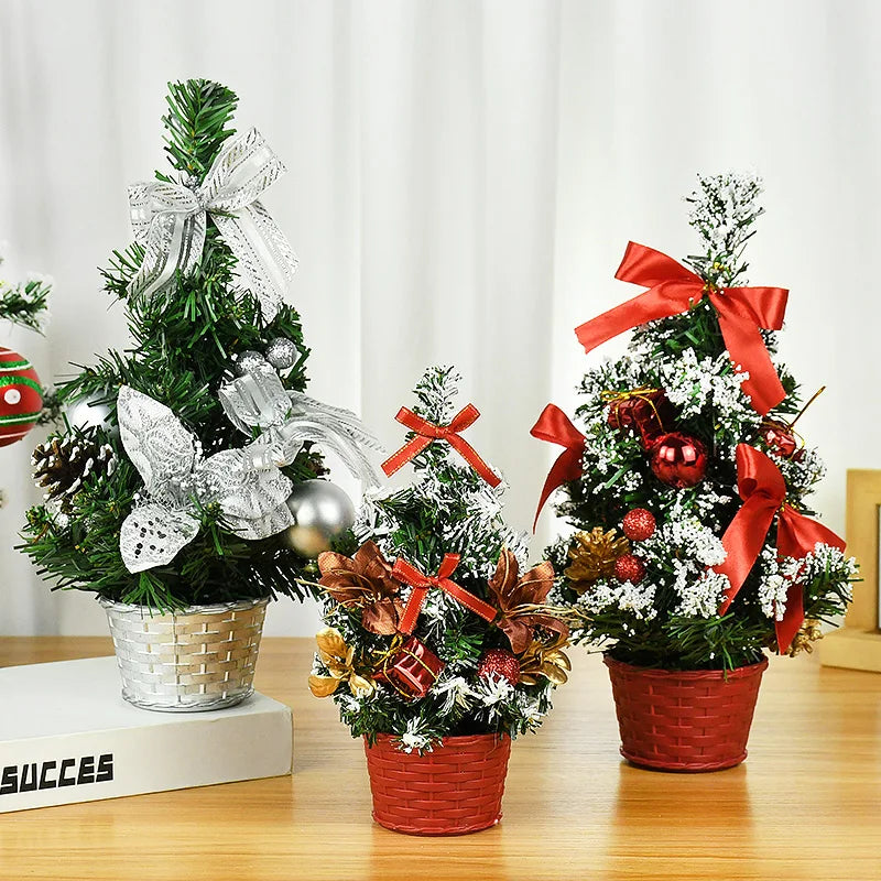 20/29cm Mini Christmas Tree Desktop Ornaments Artificial Plants Pine Needle Tree With Xmas Balls New Year Party Home Decor Gifts