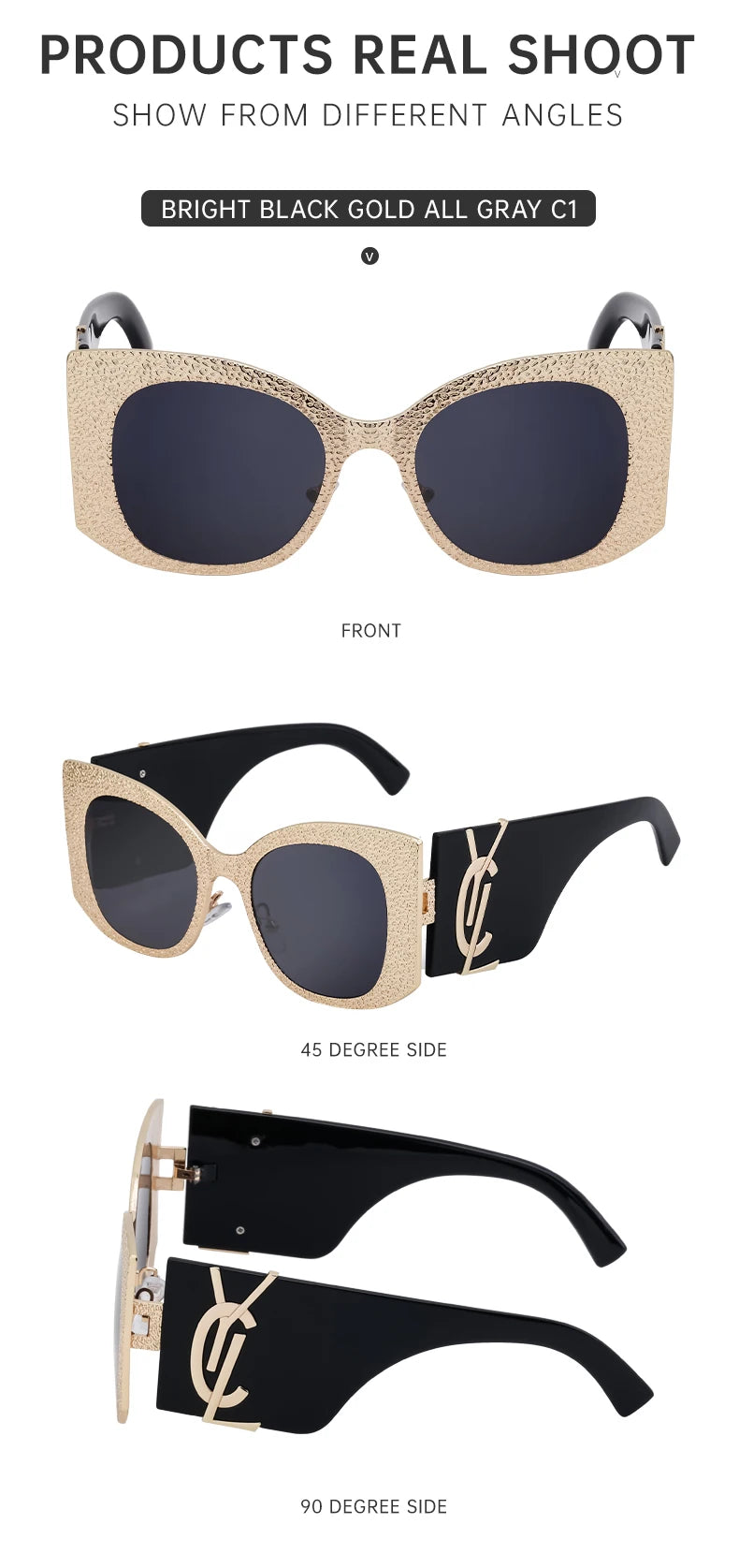 Oversized Cat Eye Sunglasses Women 2024 Luxury Brand Designer Punk Round Sun Glasses For Ladies Trendy Big Frame Eyewear UV400