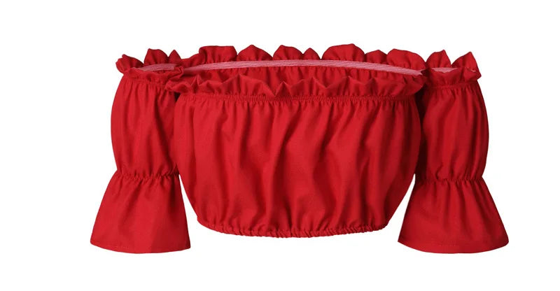 Crop tops women 2024 summer lantern sleeve sexy strapless beach tops red black white ruched crop top
