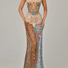 Mozision Leopard Print Lace Split Sexy Maxi Dress Women Gown Elegant Patchwork Chiffon Sleeveless Backless Beach Evening Dress