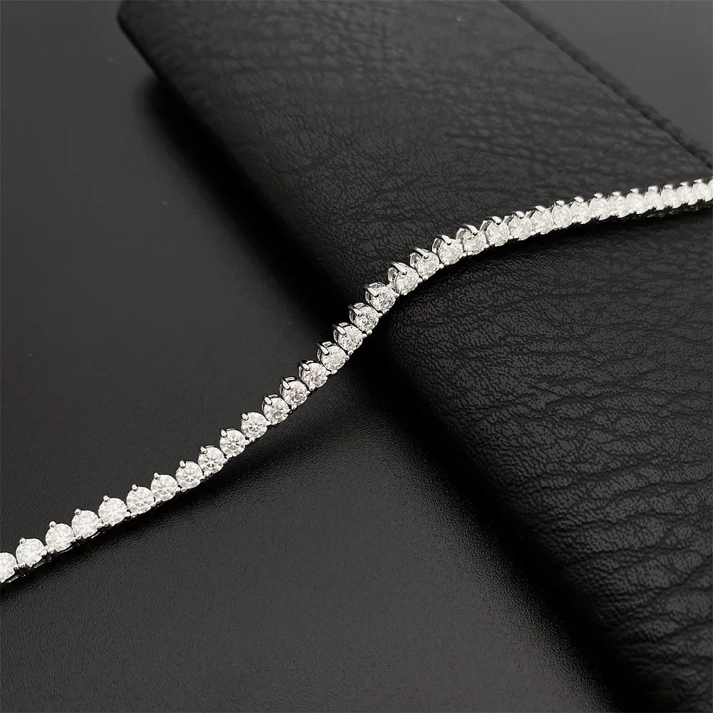 Houtros 3mm Full Moissanite Tennis Necklace 925 Sterling Silver 3 Prong Diamond Neck Chain Wedding Party Luxury Jewelry GRA