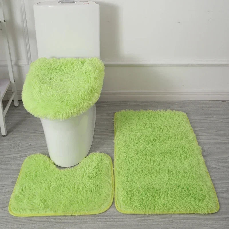 3PCS/set Solid Color Home Carpets Toilet Lid Cover Rugs Kit Non-slip Foot Mat for Bathroom Floor Bath Rug Foot Mat
