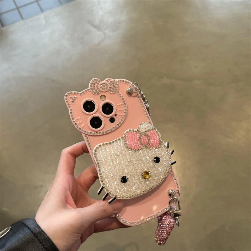 Kawaii Sanrio Hello kitty cute Diamond Phone Protective Case Suitable 14/13/12Promax Case Apple 15 Promax Fall Protection Sleeve