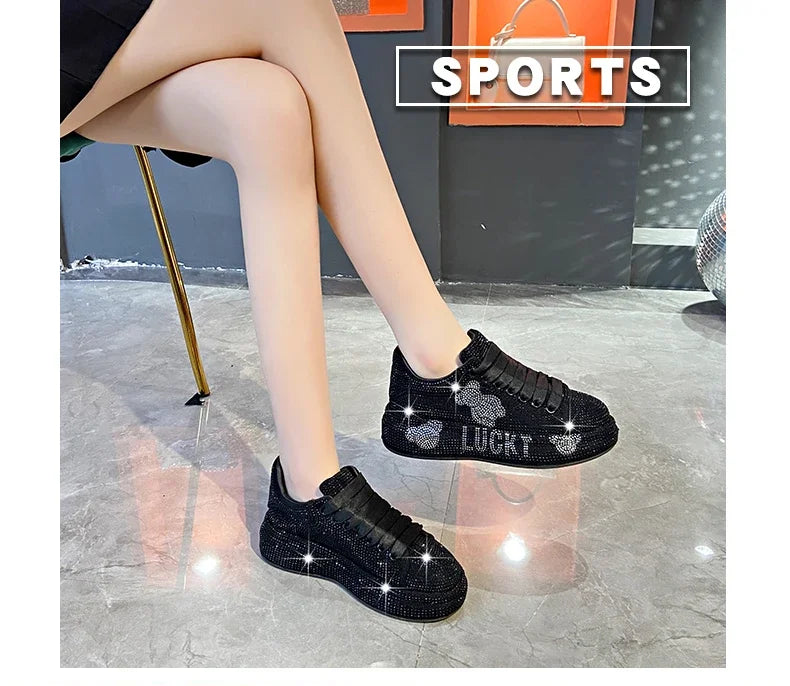 2024 Autumn New Luxury Women's Sports Shoes Cartoon Water Diamond Women's Shoes Luxury Fashion Flat Casual Shoes zapatos mujer