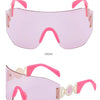 Oversized Shield Rimless Punk Sunglasses Women 2024 Luxury Brand Fashion Winged Sun Glasses For Ladies Shades Eyewear UV400