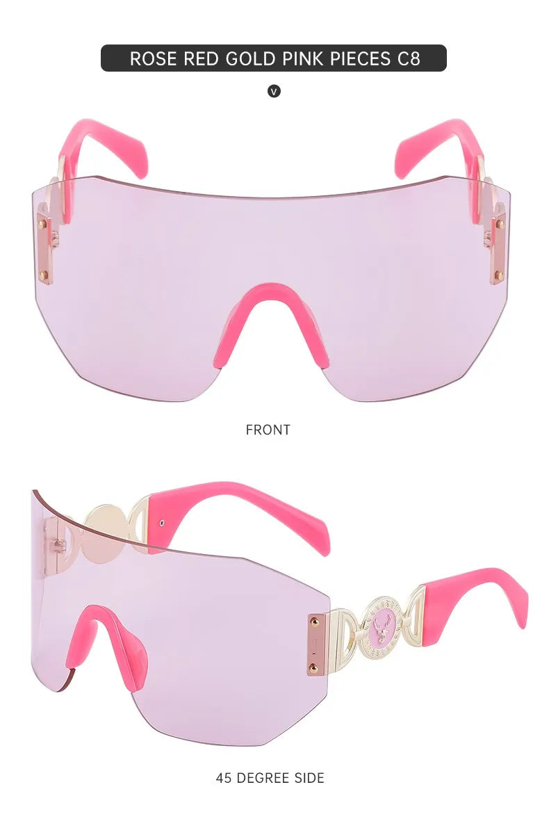 Oversized Shield Rimless Punk Sunglasses Women 2024 Luxury Brand Fashion Winged Sun Glasses For Ladies Shades Eyewear UV400