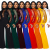 Fashion Women's Clothing Hollow Long-sleeved Loose Wide Leg Jumpsuits Overall Pants Solid Color Sexy Lace