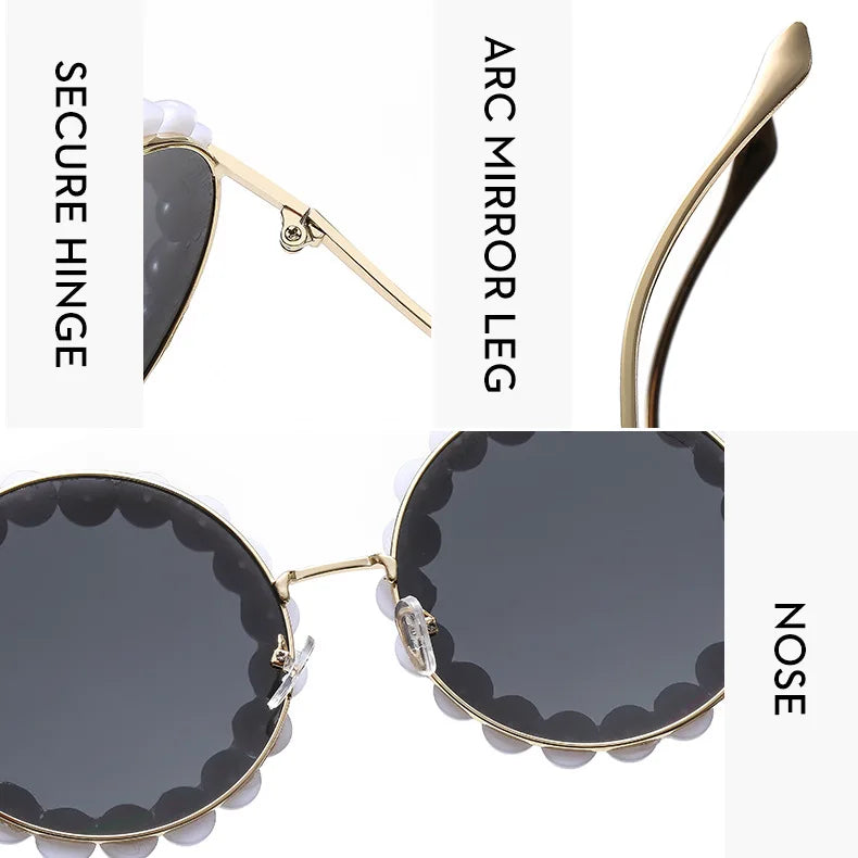 Luxury Pearl Sunglasses 2024 New Fashion Metal Frame Round Sun glasses Brand Designer Sunglasses UV400
