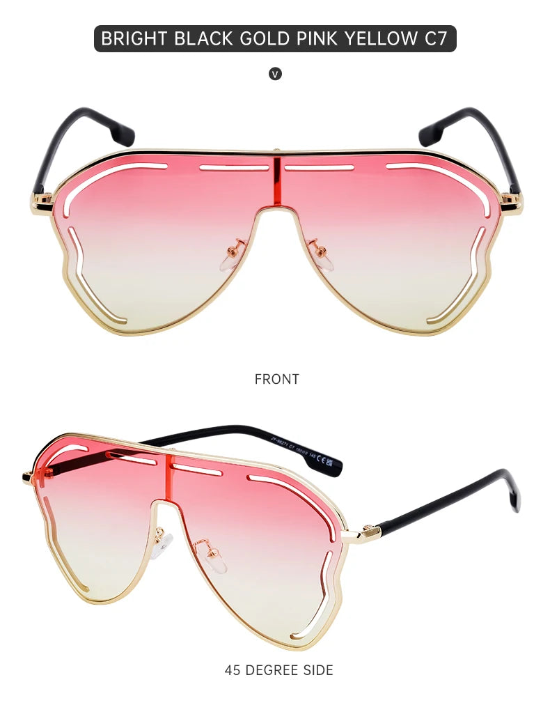 Oversized Hollow One-Piece Sunglasses Women Big Frame 2024 Luxury Brand Special-Shaped Sun Glasses For Ladies Eyewear Shades