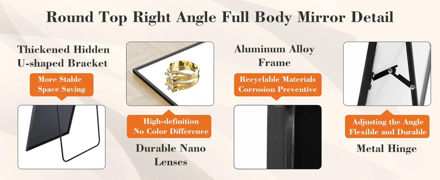 JHK 64"x21" Full Body Wall Mirror Standing Hanging or Leaning Wall-Mounted Mirrors with Stand Aluminum Alloy Frame Living Room