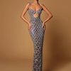 VC Sexy Deep V Plunge Neck Backless Sequins Mesh Sparkly Silver Maxi Long Dress Elegant Party Evening Outfits Vestido