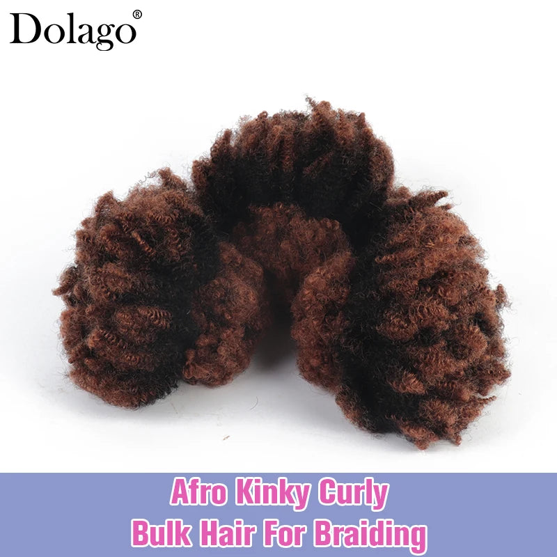 Human Braiding Hair Afro Kinky Curly Locks Hair Extensions Microlocs Bulk Hair For Braiding Ombre Color Brown Crochet Braids 4C