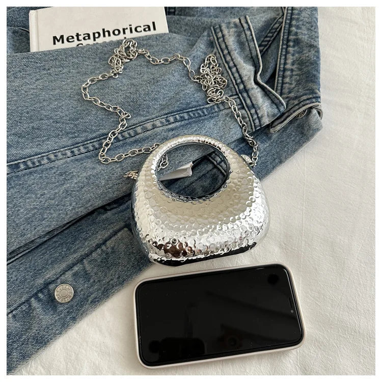 New Gold Silver Fashion Acrylic Moon Women's Handbags Luxury Ladies Clutch Bags Dinner Bag with chain 2024