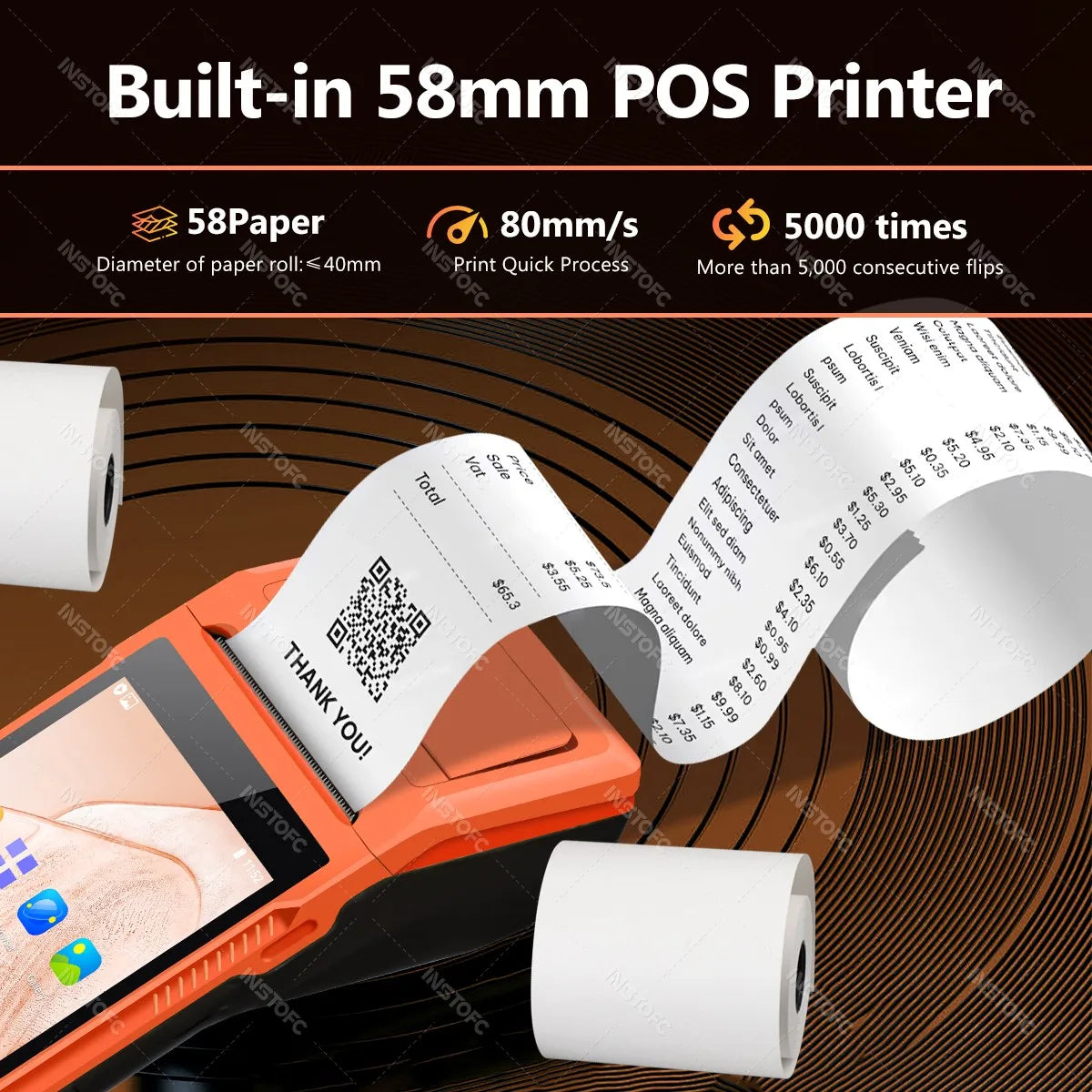 Handheld POS Receipt Printer for Android 8.1 1D 2D QR Barcode Scanner PDA Terminal Support 3G WiFi Touchscreen 58mm Width