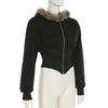 BIIKPIIK Fur Collar Hooded Women Coats Casual Zipper Slim Hoodies Simple All-match Black Harajuku Coat Autumn Winter Sweatshirts