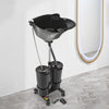 Portable Shampoo Basin with 2 Water Buckets 30cm Deep Salon Hair Washing Sink Adjustable Height Angle Mobile Shampoo Bowl Unit