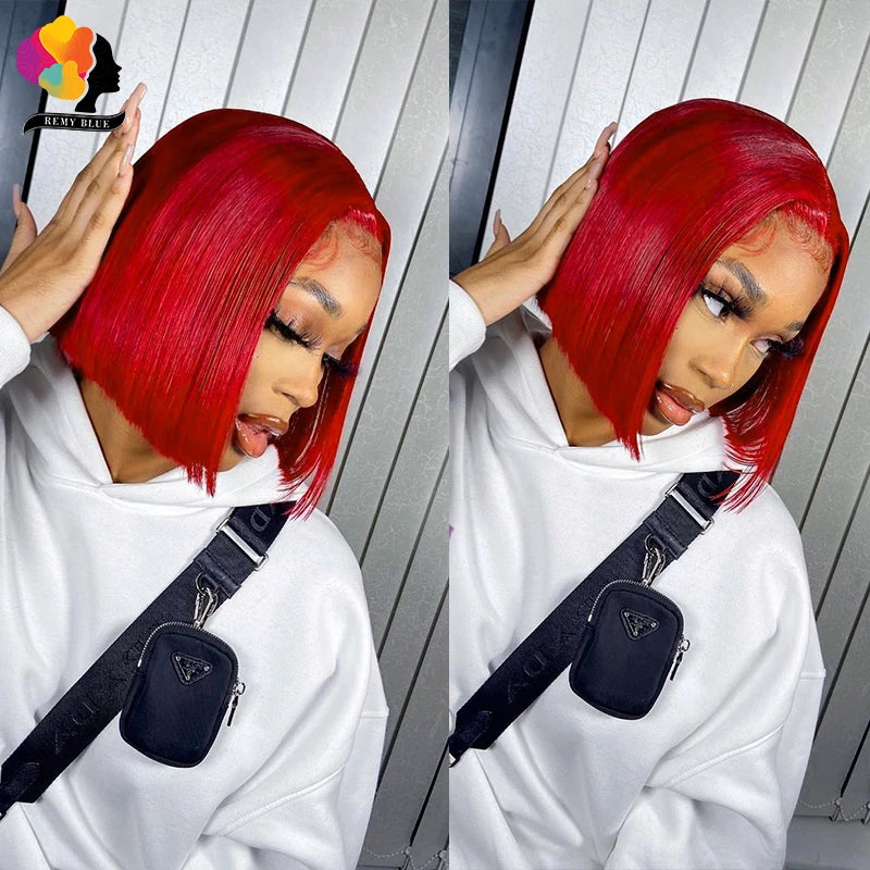 Burgundy Bob Wig Lace Front Human Hair Wigs Pre-Plucked 99J Red Blonde Colored Straight Human Hair Wigs 13x1 Lace Front Wig