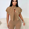 Women Clothes Sexy Female Fitness Gym Jumpsuit Shorts Acid Wash Vintage Bodycon Romper One Piece Short Sleeve Jacket 2 Piece Set