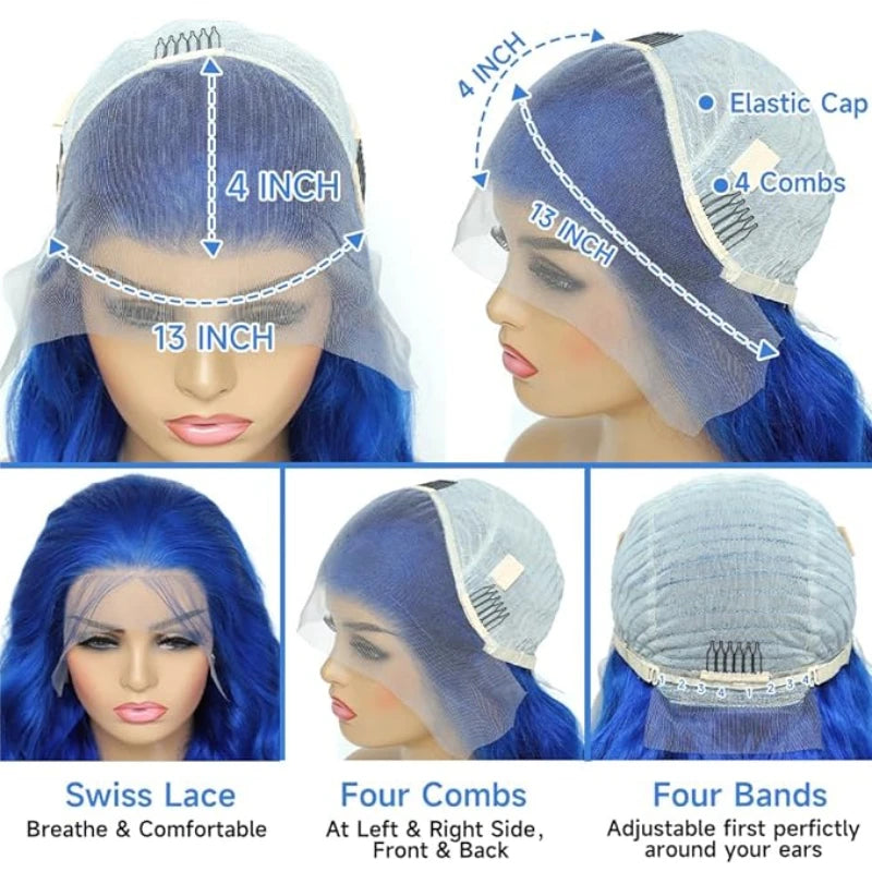 13x4 13x6 4x4 Blue Colored Lace Front Wigs For Black Women Brazilian Transparent Lace Frontal Wigs Human Hair Pre Plucked