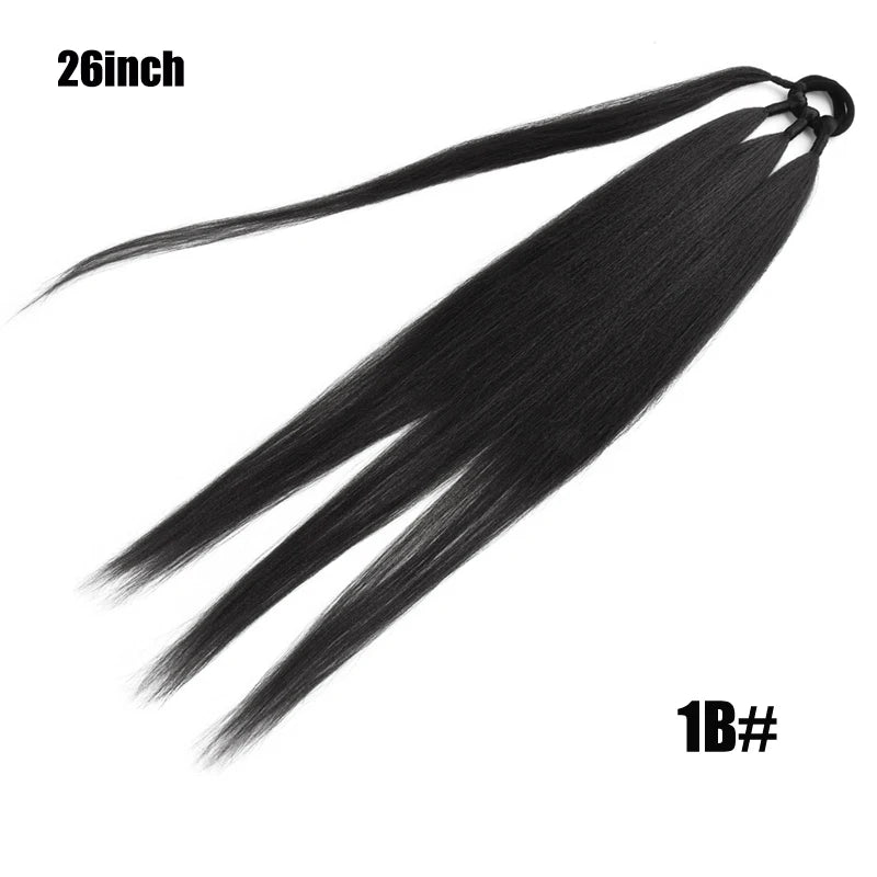 Ponytail Extensions Synthetic Boxing Braids Wrap Around Chignon Tail With Rubber Band Hair Ring 26 Inch Brown Ombre Braid DIY