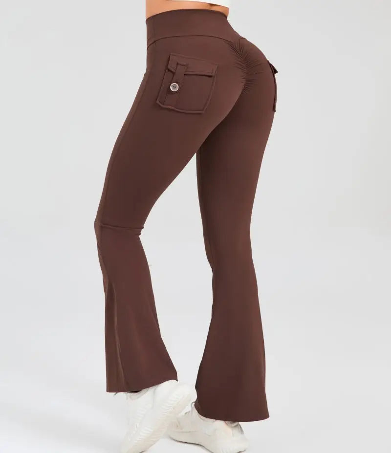 Women Flare Pocket Leggings High Waist Sport Yoga Pants Quick Dry Breathable Leggings Outfit Fitness Gym Clothes Sportwear Pant
