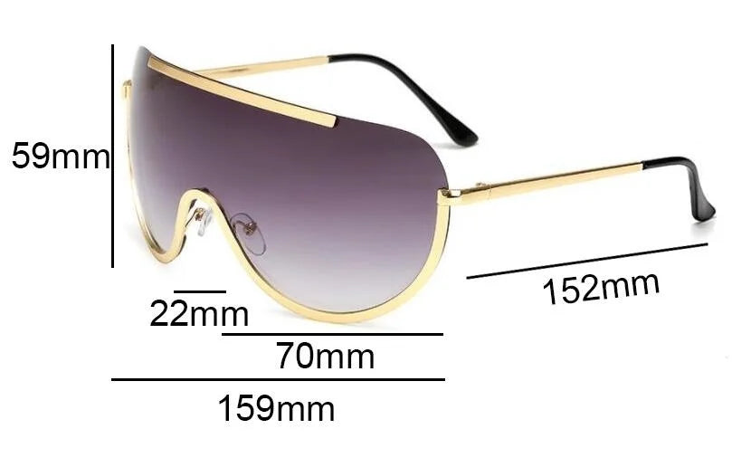 Metal Oversized Punk Sunglasses Women Semi Rimless Goggles Shield Lens Designer Big Shades Female Fashion Accessories