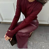 Trendix Women Elegant Burgundy Skirt High Waist Slim Fashion Slit Long Skirts Female Party Slim Club Sexy Vintage PU Skirts 2024