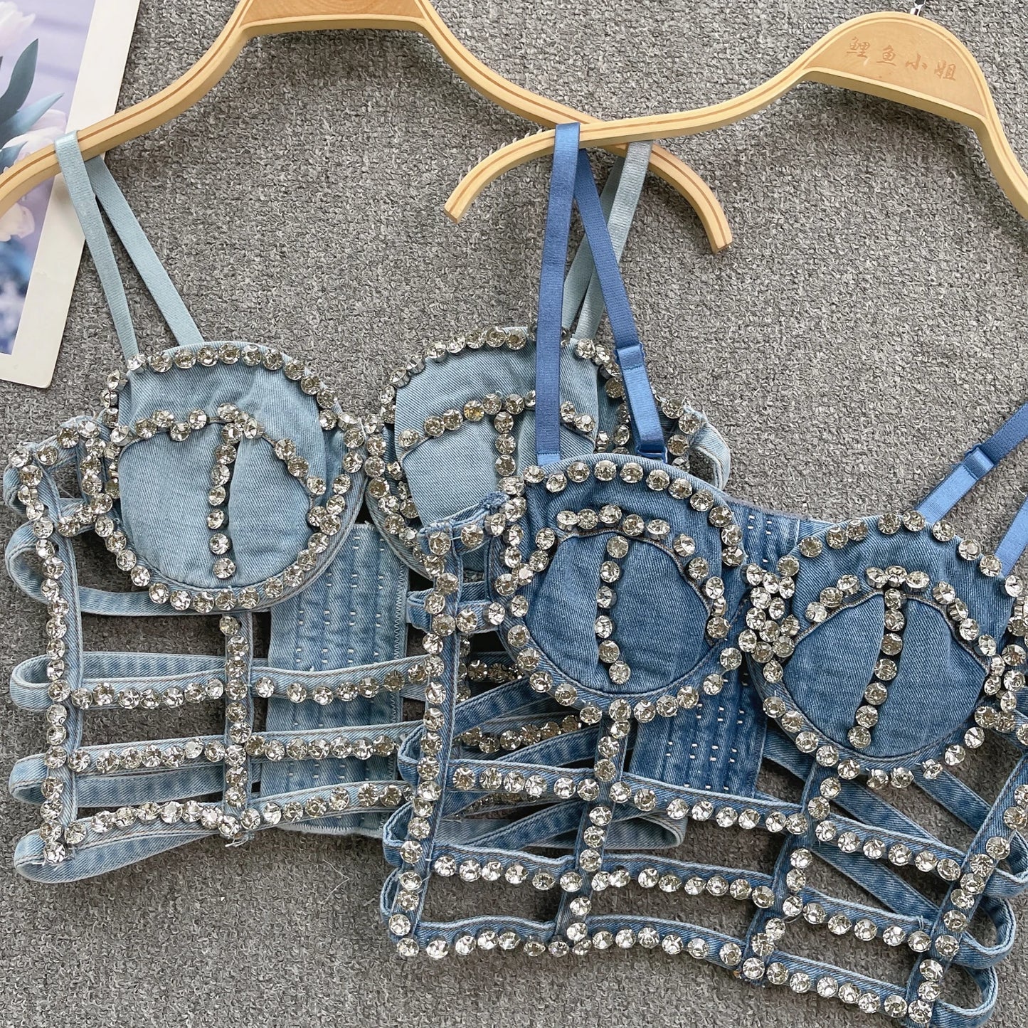 Streetwear Diamonds Denim Vest Female Bra Sleeveless Backless Sexy Summer Tank Tops For Women Camisole y2k Crop Top 2025