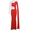 DSMTRC Solid Trend Incline Shoulder Lengthen Single Sleeve Hollow High Street Women Maxi Dress Sexy Elegant Vestidos Attirewear