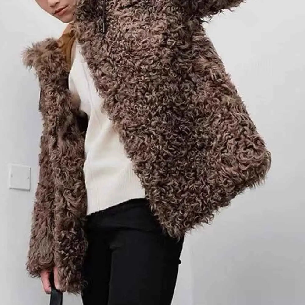 Winter New Men's Solid Color Faux Fur Long-Sleeved Jacket Korean Retro Fashion Trend Street Casual Loose Simple Niche Men's Top