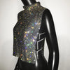 Sexy Rhinestone Backless Party Crop Top Women Glitter Turtleneck TShirt Adjustable Metal Chain Summer Nightculb Diamond Tank Top