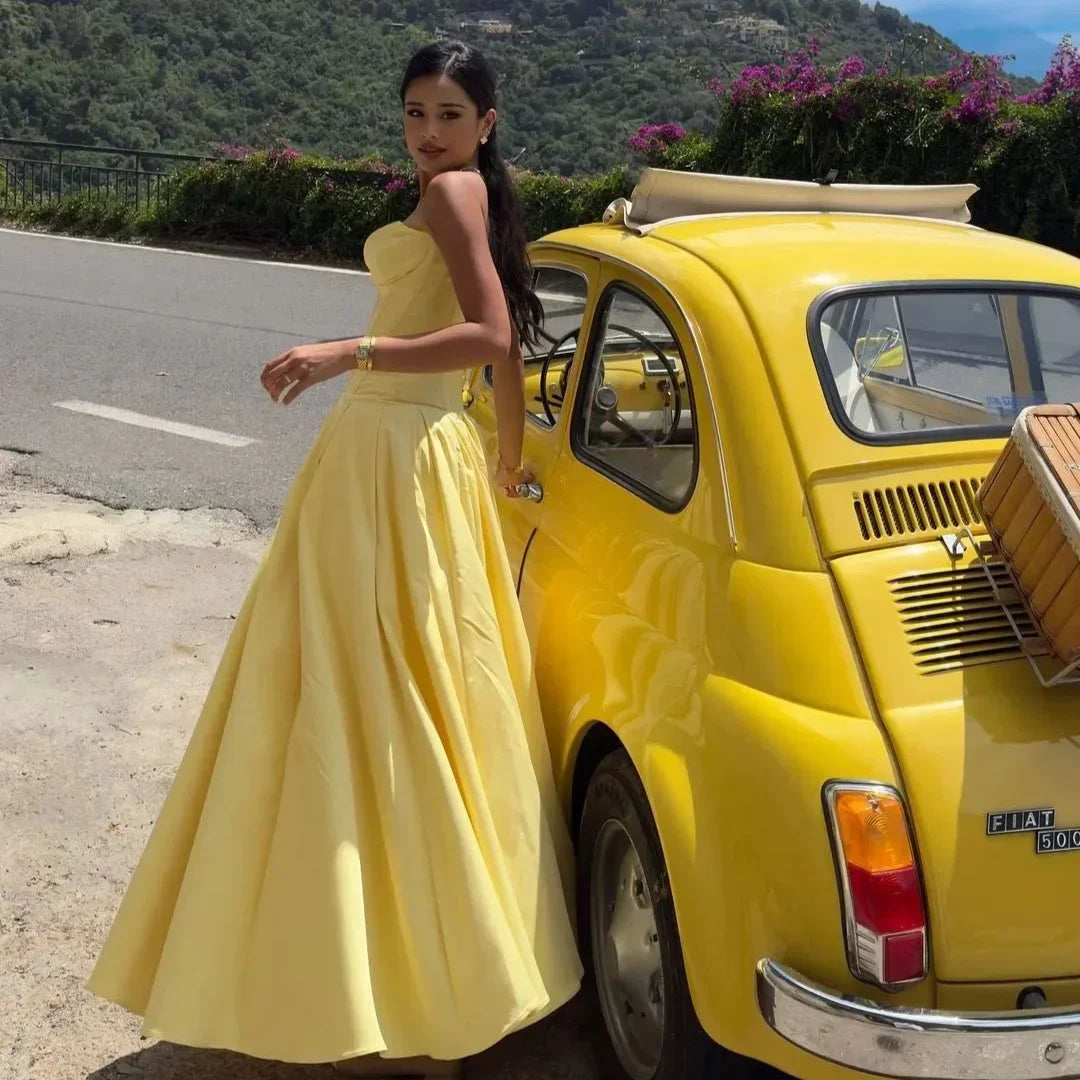 Mingmingxi Summer Strapless Bodycon Dresses Women 2024 New Arrivals Elegant Formal Occasion Dress Yellow Guest Party Dresses