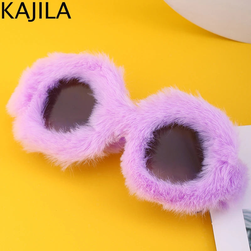 Cat Eye Sunglasses Women Punk Soft Fur Velvet Ladies Sun Glasses 2024 Luxury Brand Trendy Shades Eyewear Oculos De Sol Feminino