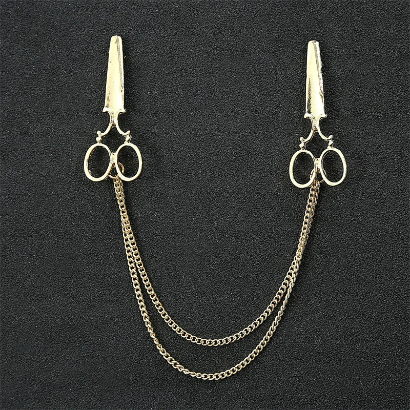 Fashion Gentleman Tassel Brooch For Men Suit Shirt Collar Triangle Wings Chain Lapel Pin Metal Retro Wedding Accessories