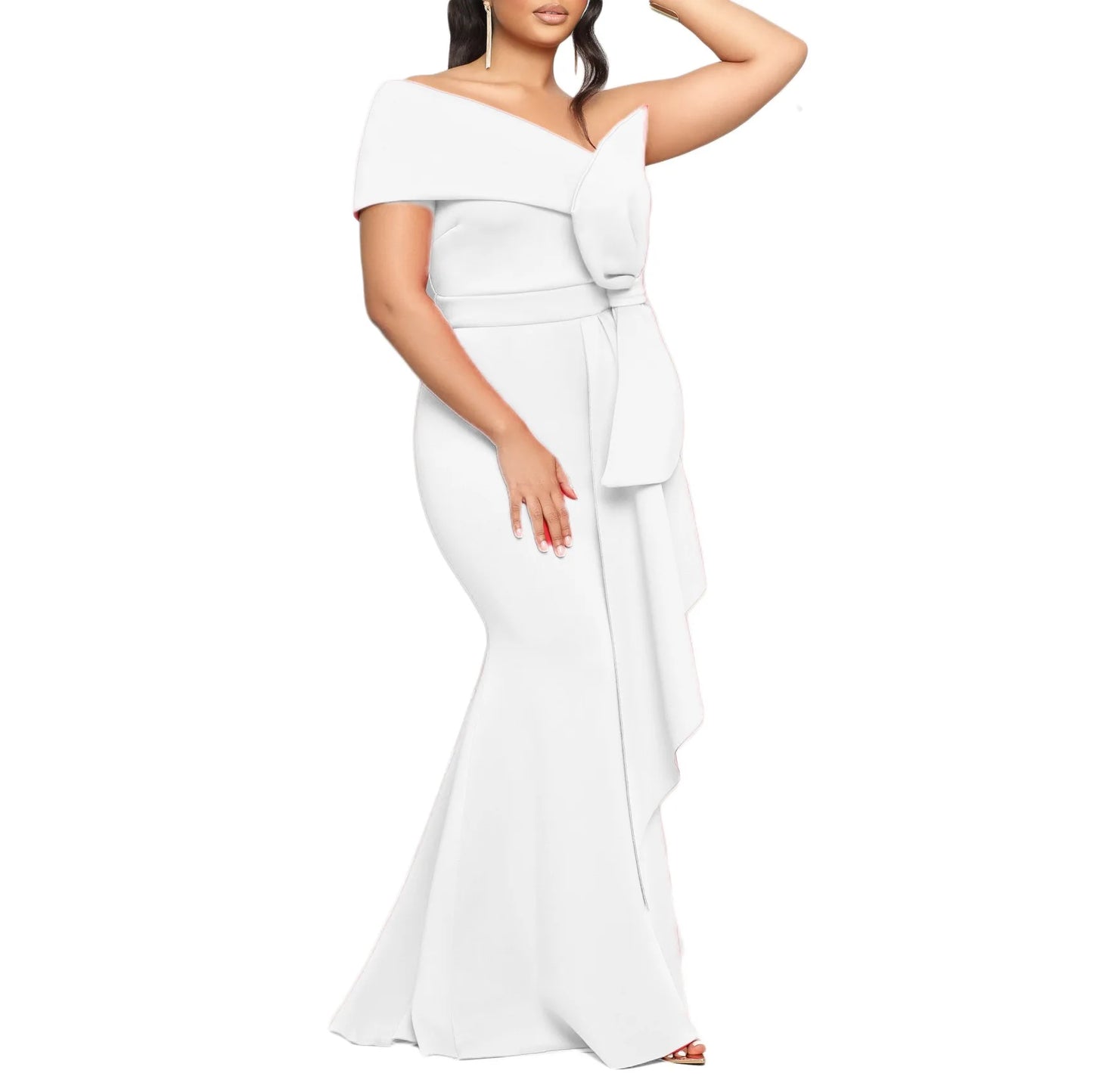 Elegant Dresses for Women One Shoulder Sleeveless Ruffles Mermaid Floor Length Luxury Birthday Party Dinner Vestidos Mujer Dress