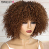 250D Brown Color Afro Kinky Curly Human Hair Wigs with Bangs Wear to go Glueless Wig Remy Brazilian Short Curly Human Hair Wig