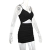 Women Sexy Cutout Bodycon Dress Euro Style Cross Back Straps Hollow Out Nightclub Party Evening Outfit Slim Fit Stretchy Dress