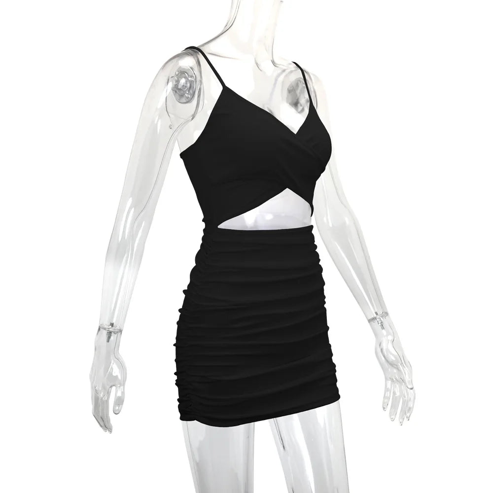 Women Sexy Cutout Bodycon Dress Euro Style Cross Back Straps Hollow Out Nightclub Party Evening Outfit Slim Fit Stretchy Dress