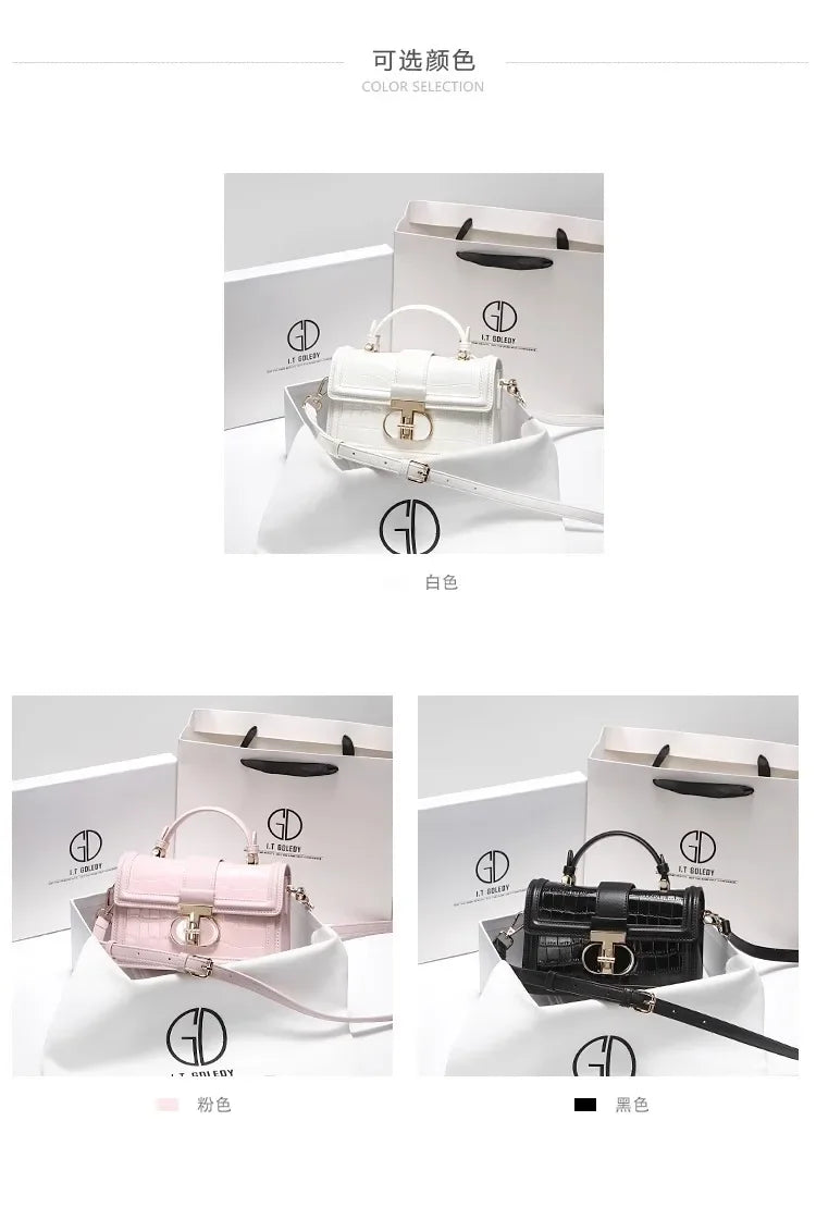 Luxury Designer Bags with High Quality Alligator Printing Leather and Delicate Metal Design Women's Portable Shoulder Bag