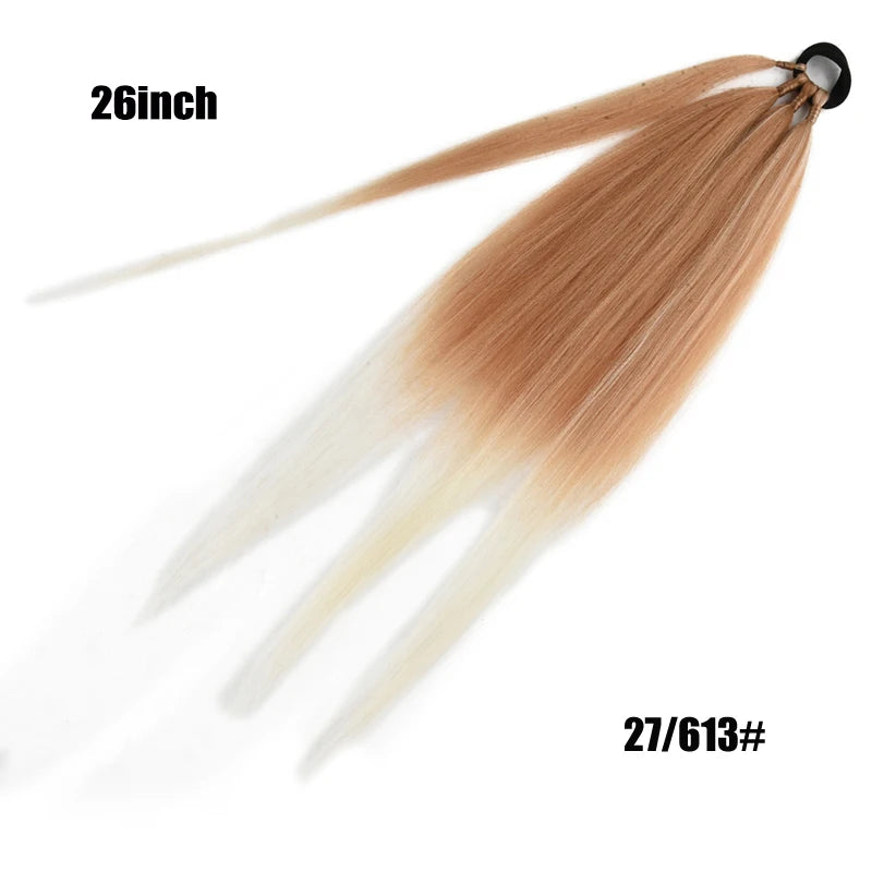 Ponytail Extensions Synthetic Boxing Braids Wrap Around Chignon Tail With Rubber Band Hair Ring 26 Inch Brown Ombre Braid DIY