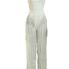 Women's Solid Backless Cami Bodysuit & Elastic Waist Frilled Pants Set, Fashion Casual V Neck Spaghetti Strap Bodysuit & Straigh