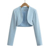 2023 Autumn V neck Open stitching Cropped Blazer Women Full Sleeve Short Suits Fashion Outerwear