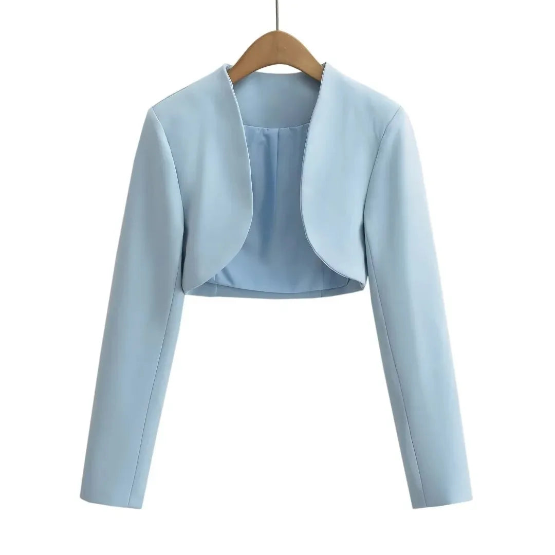2023 Autumn V neck Open stitching Cropped Blazer Women Full Sleeve Short Suits Fashion Outerwear