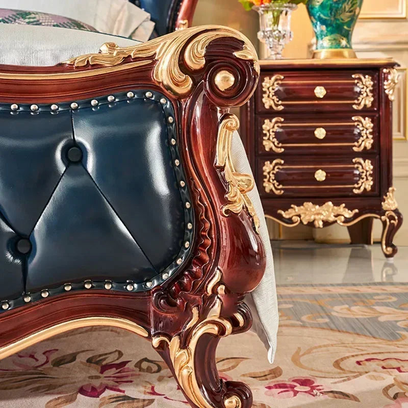 Nordic Luxury Aesthetic Bed Queen Size Cheap Cute Salon Bedroom King Bed Modern Wood Leather Camas Matrimonial Room Furniture