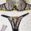Yimunancy Floral Embroidery Lingerie Set Women Sheer 2-Piece Boho Bra + Panty Underwear Set Intimates
