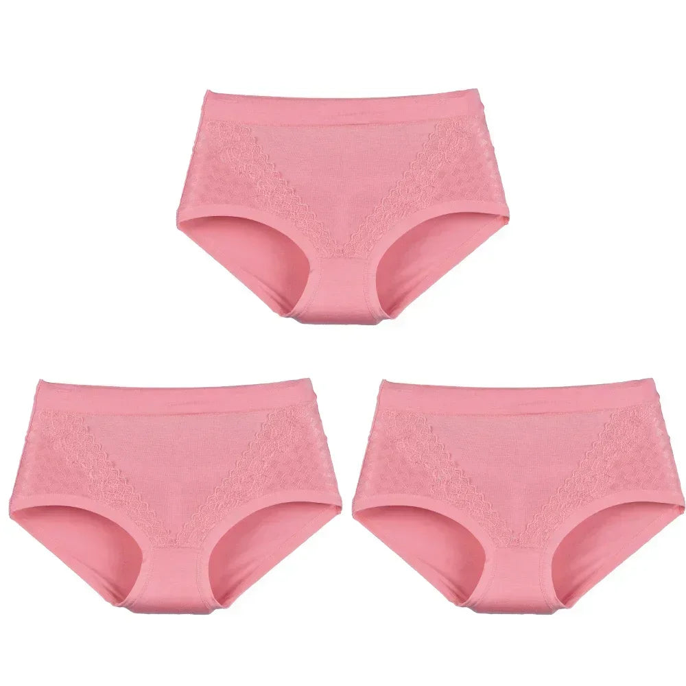 3pcs/pack 2024 Women High Waist Panties Female Briefs Modal Lace Plus Size Underpants Mother Middle Aged Oversize Underwear