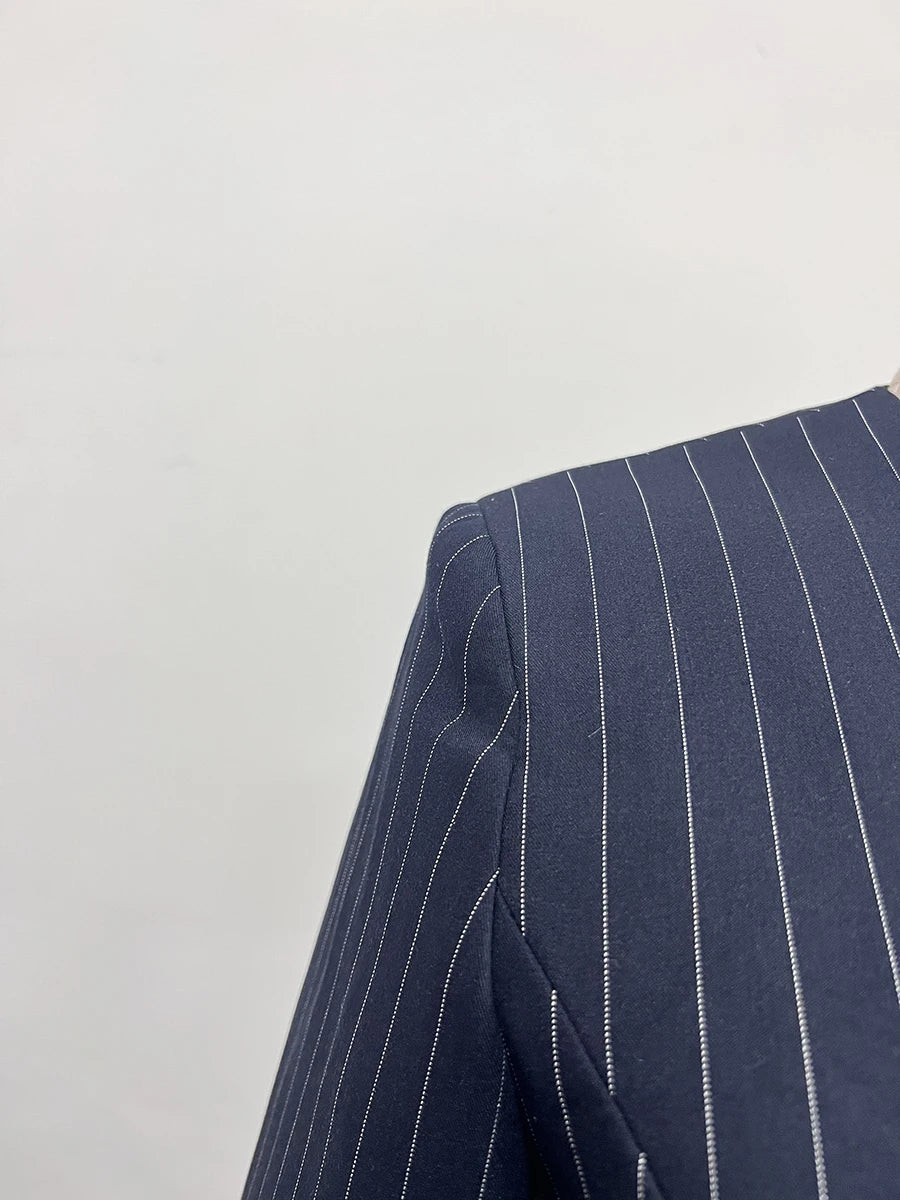 TWOTWINSTYLE Colorblock Striped Slimming Blazers For Women V Neck Long Sleeve Tunic Temperament Coats Female Fashion Clothes New