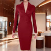 Women's Deep V Neck Bandage Dress Long Sleeve Folds Bodycon Black Midi Sexy Elegant Club Celebrity Runway Evening Party Dresses
