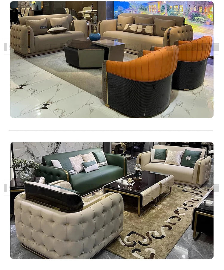Luxury Fancy Living Room Sofa Genuine Leather Designer Italian Sofa Loveseat Single Canape Salon De Luxe Apartment Furniture